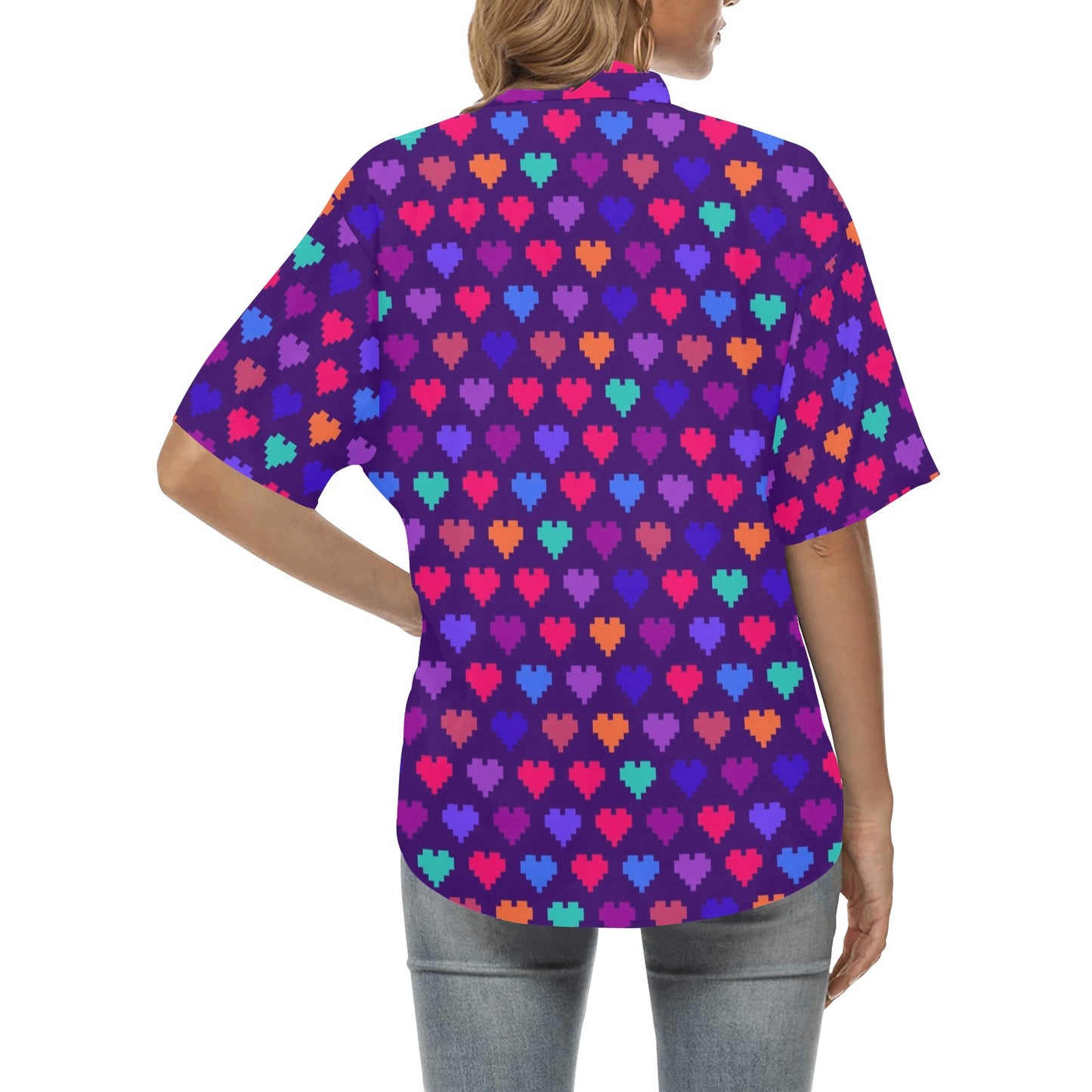 Heart Pixel Pattern Print Design HE03 Women's Hawaiian Shirt