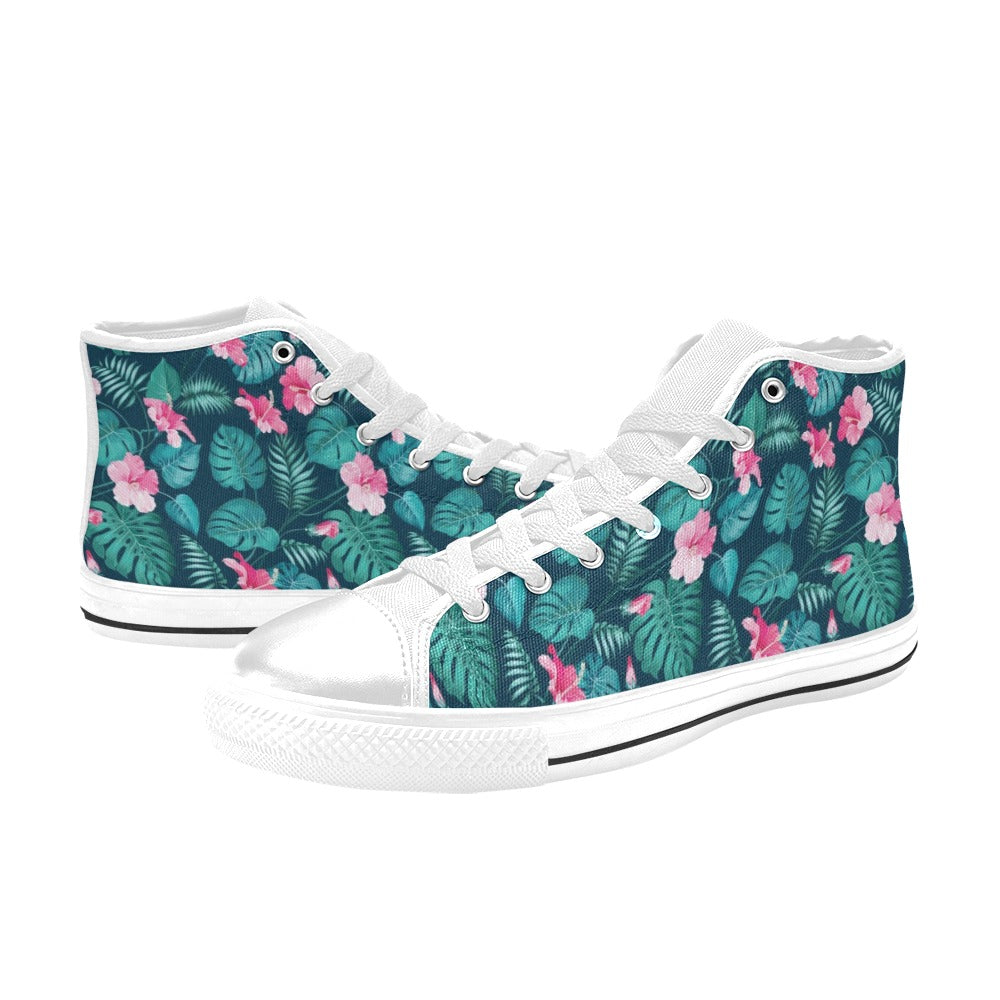 Summer Floral Print Design LKS301 High Top Women's White Shoes