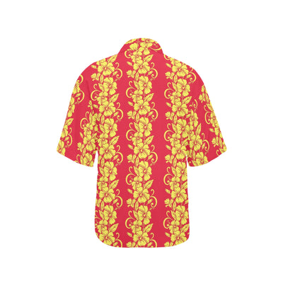 Orange Hibiscus Pattern Print Design HB018 Women's Hawaiian Shirt