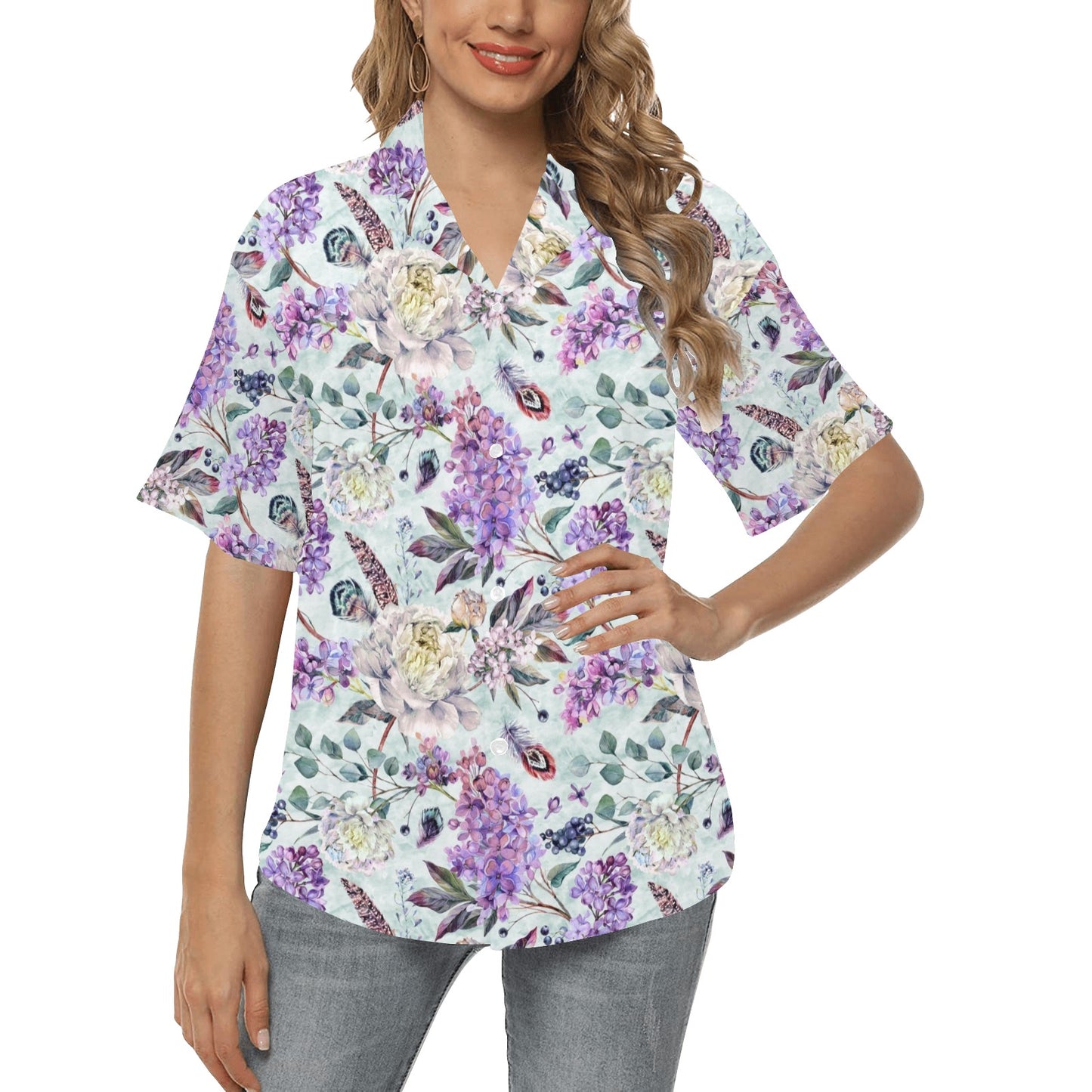 Lilac Pattern Print Design LI06 Women's Hawaiian Shirt