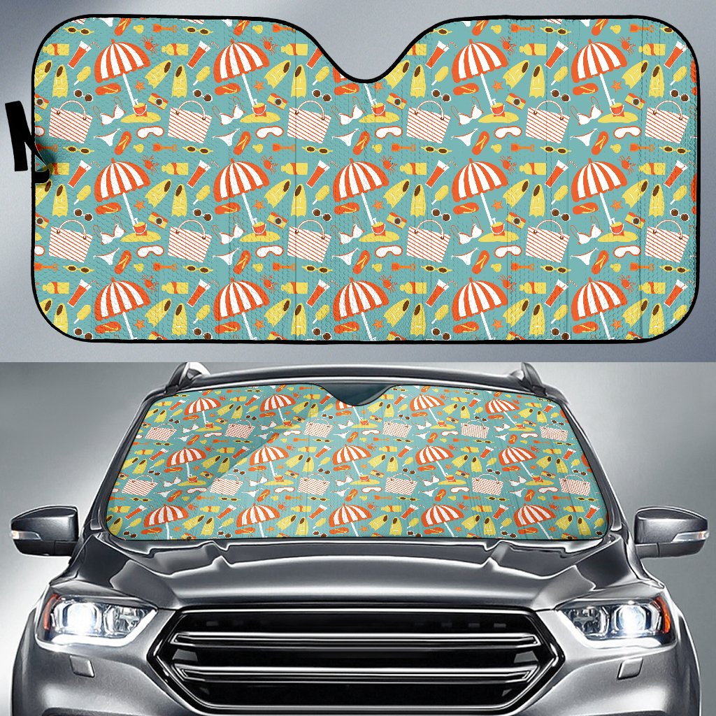 Beach Scene Pattern Print Design 02 Car Sun Shade-JORJUNE.COM