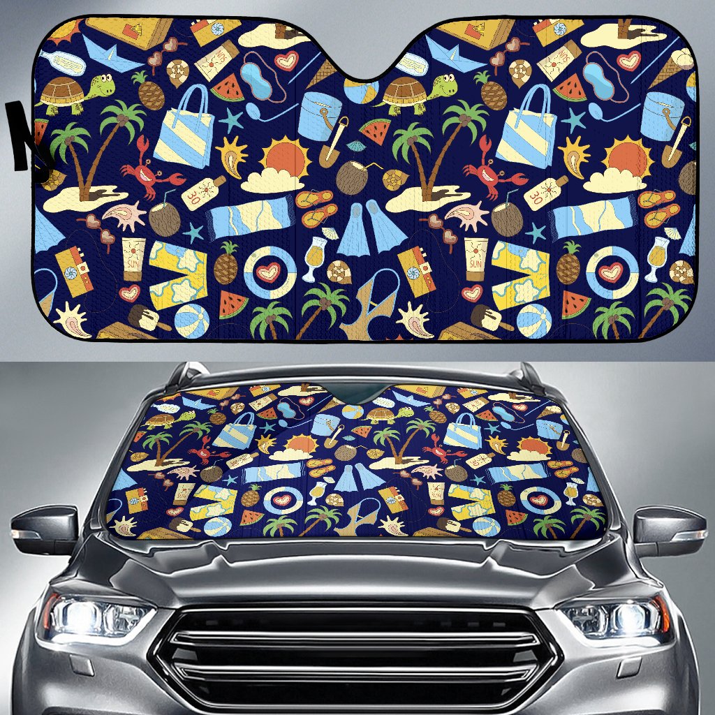 Beach Themed Pattern Print Design 04 Car Sun Shade-JORJUNE.COM