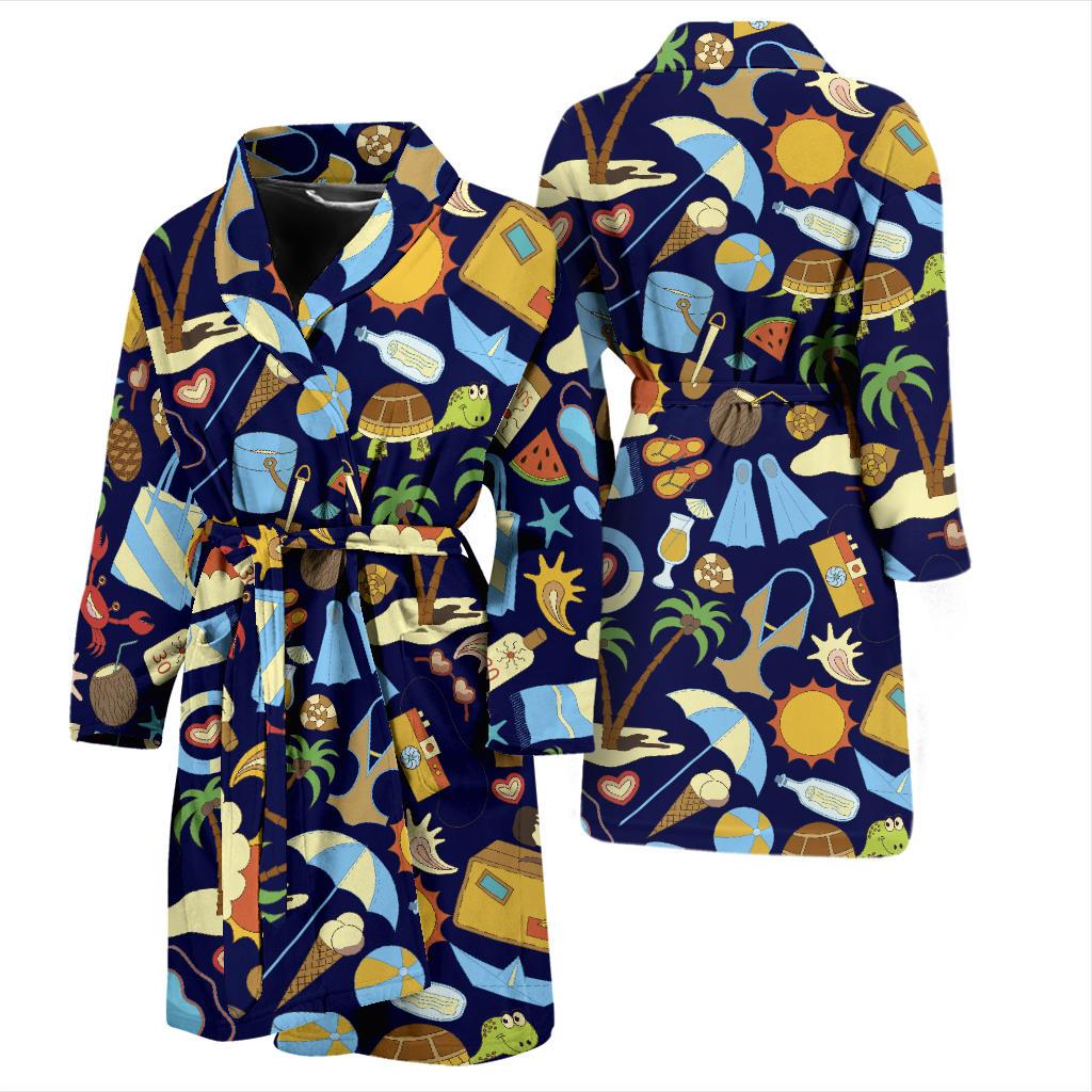 Beach Themed Pattern Print Design 04 Men Bathrobe-JORJUNE.COM