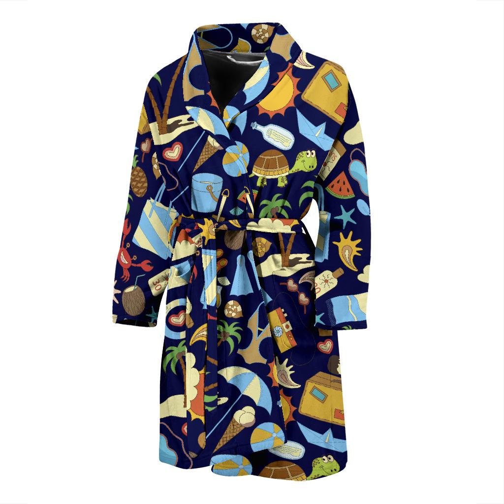 Beach Themed Pattern Print Design 04 Men Bathrobe-JORJUNE.COM