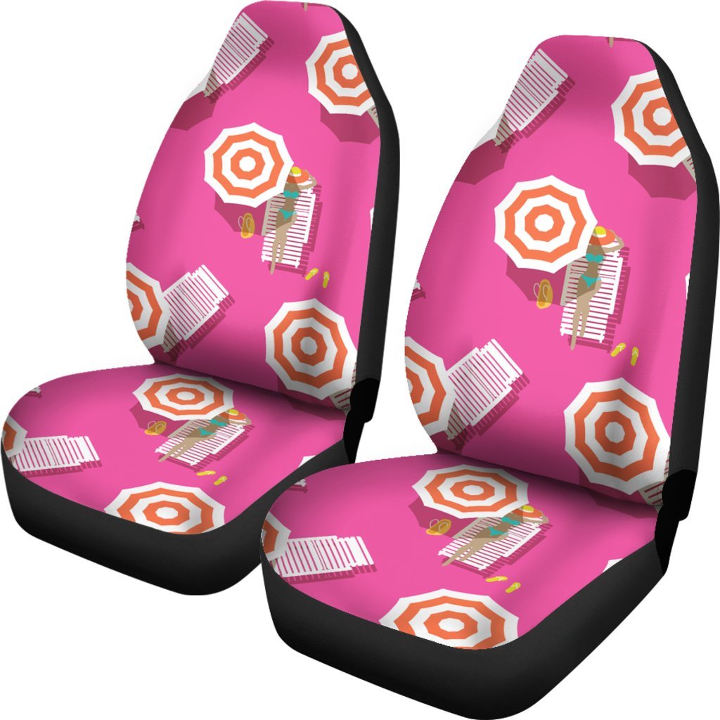 Beach Top View Umbrella Theme Universal Fit Car Seat Covers