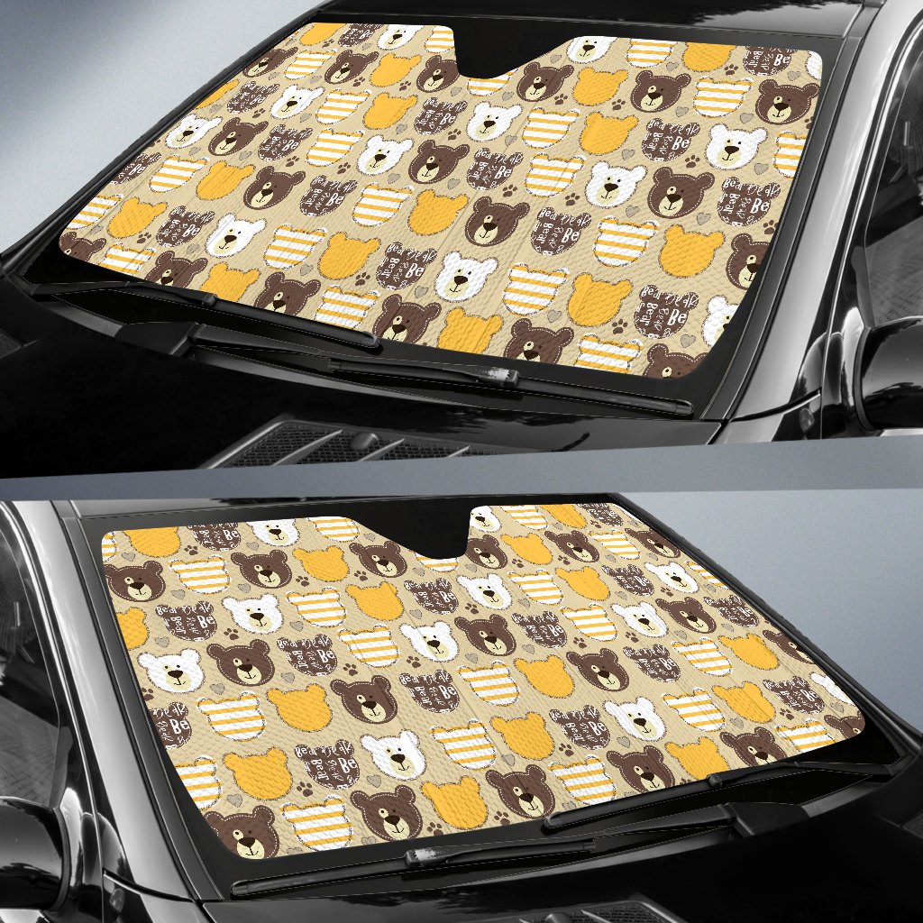 Bear PatchworkPattern Print Design 01 Car Sun Shade-JORJUNE.COM