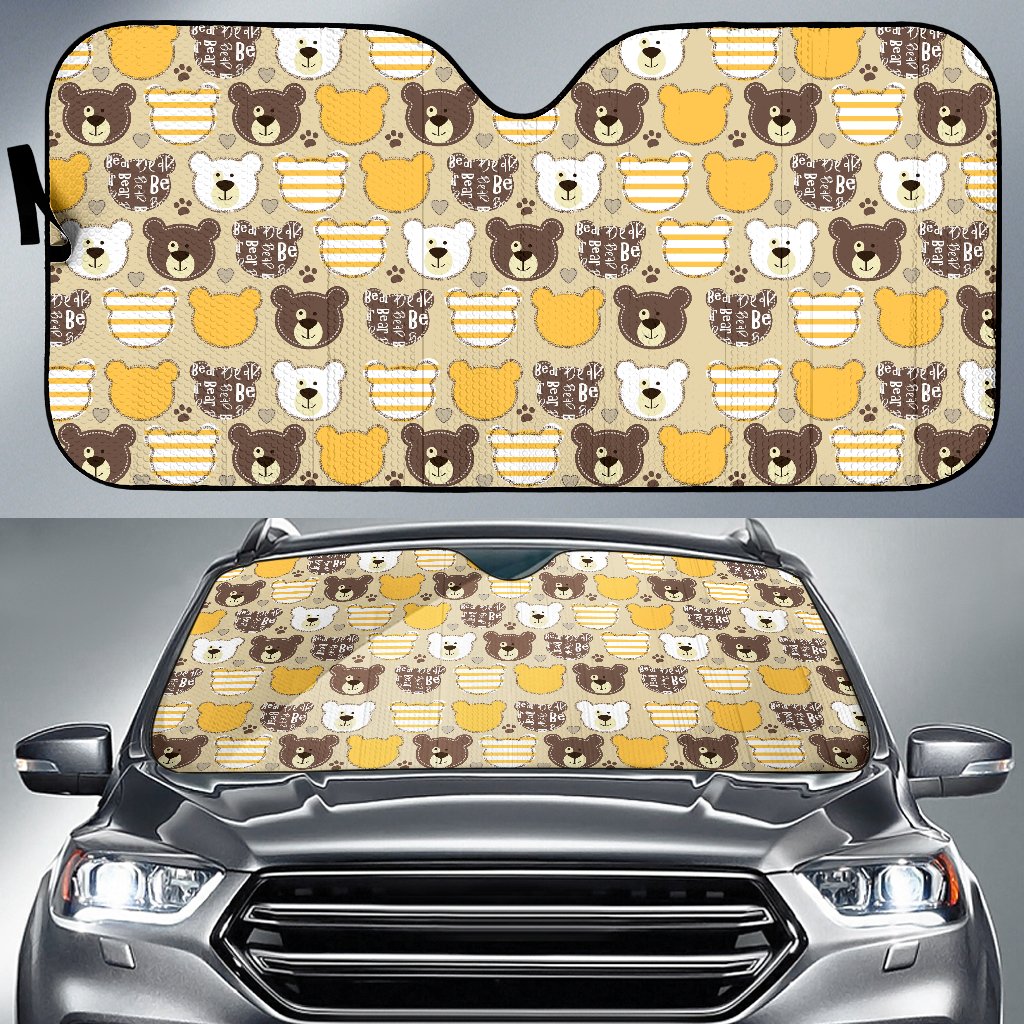Bear PatchworkPattern Print Design 01 Car Sun Shade-JORJUNE.COM