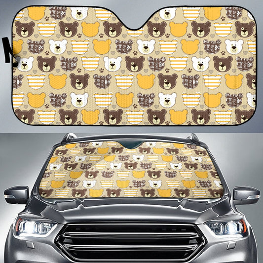 Bear PatchworkPattern Print Design 01 Car Sun Shade-JORJUNE.COM