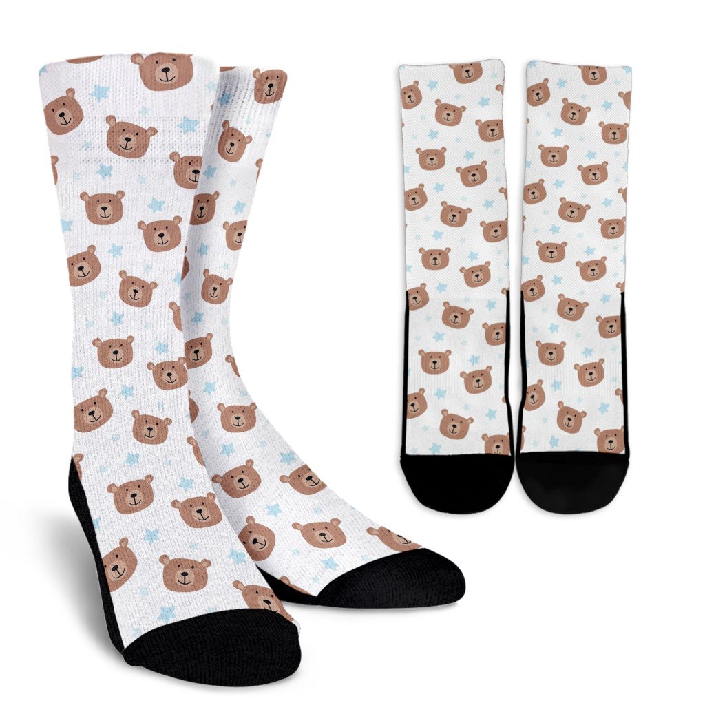 Bear Pattern Print Design BE02 Crew Socks-JORJUNE.COM