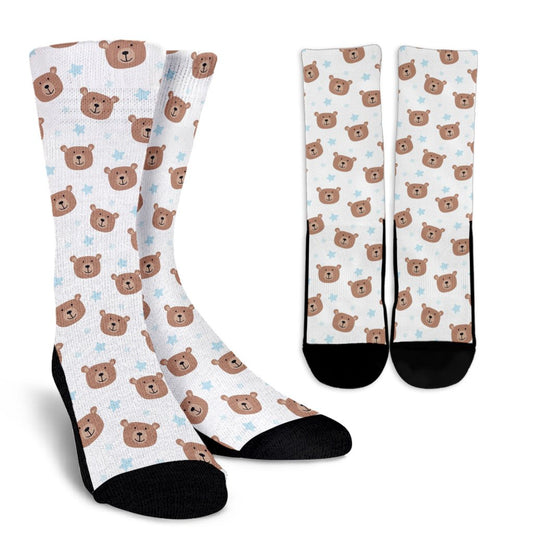Bear Pattern Print Design BE02 Crew Socks-JORJUNE.COM