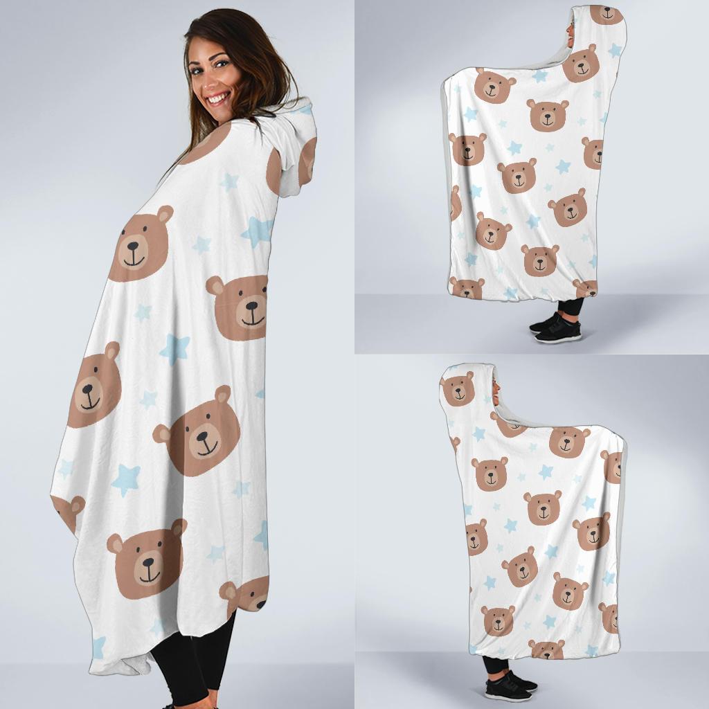 Bear Pattern Print Design BE02 Hooded Blanket-JORJUNE.COM