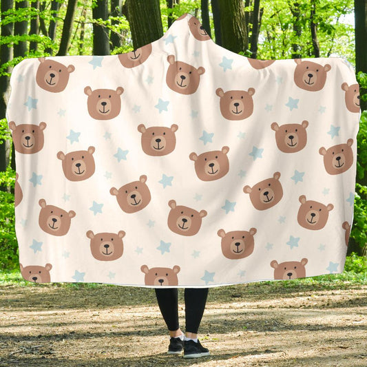 Bear Pattern Print Design BE02 Hooded Blanket-JORJUNE.COM