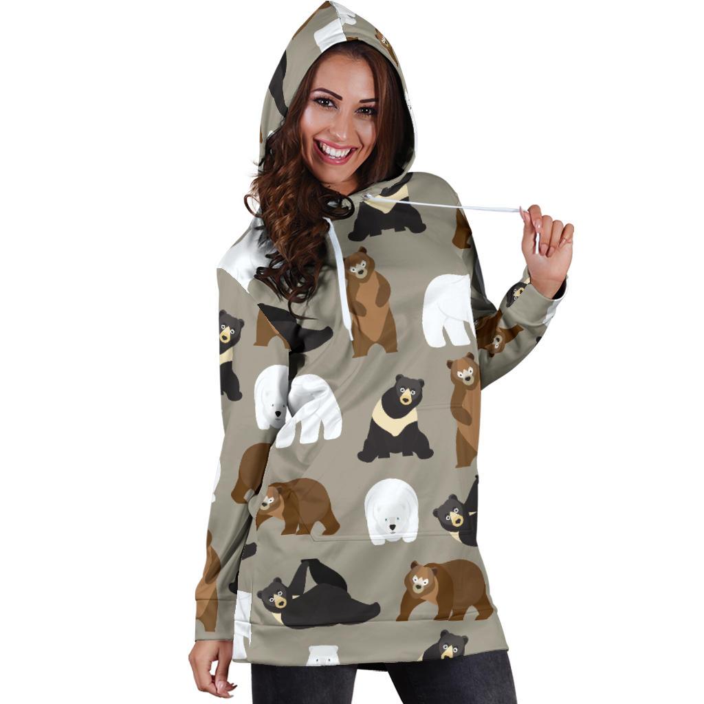 Bear Pattern Print Design BE03 Women Hoodie Dress