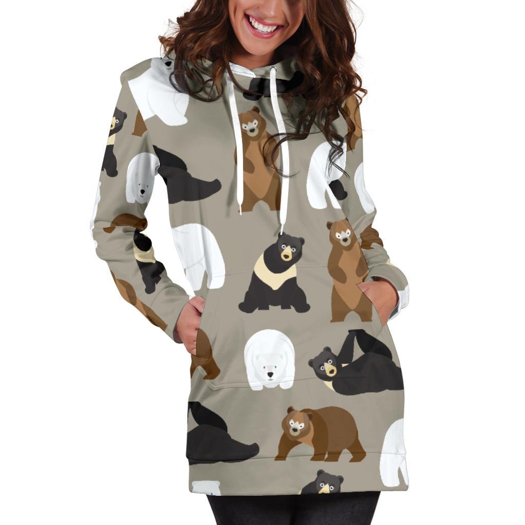 Bear Pattern Print Design BE03 Women Hoodie Dress
