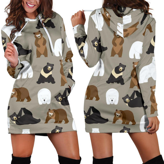 Bear Pattern Print Design BE03 Women Hoodie Dress
