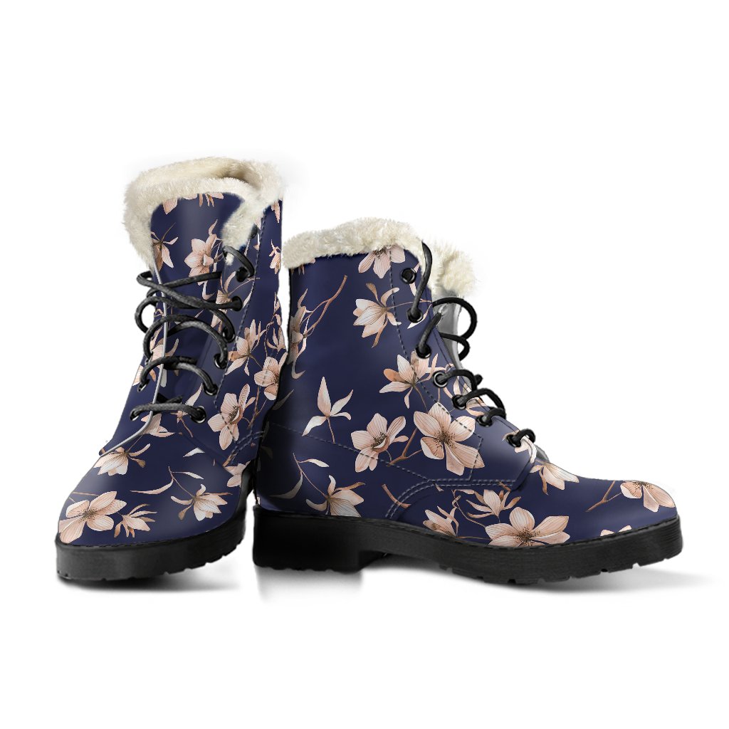Beautiful Floral Pattern Faux Fur Leather Boots
