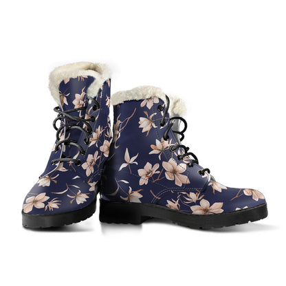 Beautiful Floral Pattern Faux Fur Leather Boots