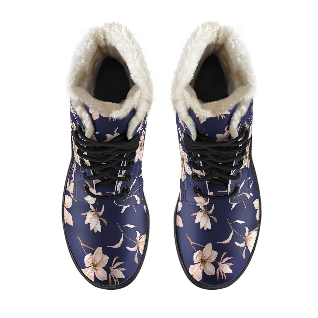 Beautiful Floral Pattern Faux Fur Leather Boots