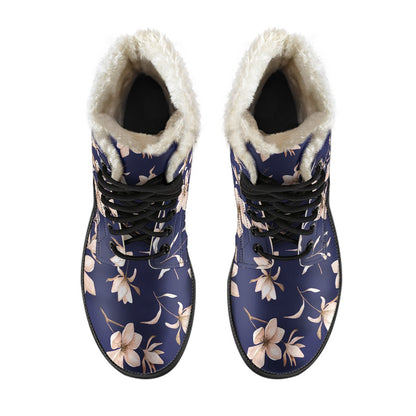 Beautiful Floral Pattern Faux Fur Leather Boots