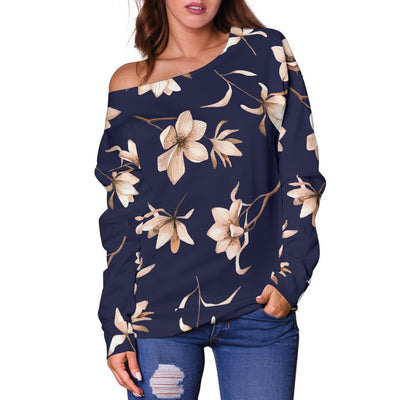 Beautiful Floral Pattern Off Shoulder Sweatshirt