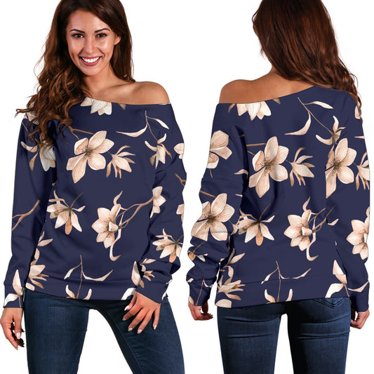 Beautiful Floral Pattern Off Shoulder Sweatshirt