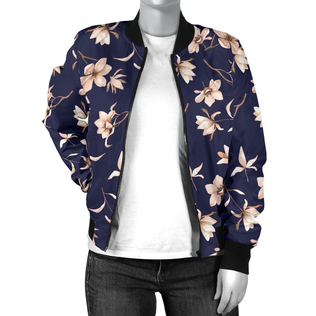 Beautiful Floral Pattern Women Casual Bomber Jacket