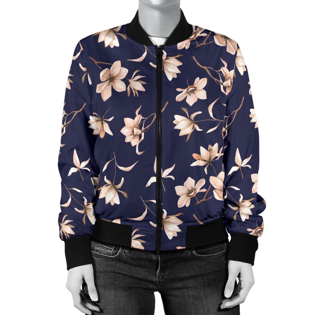 Beautiful Floral Pattern Women Casual Bomber Jacket