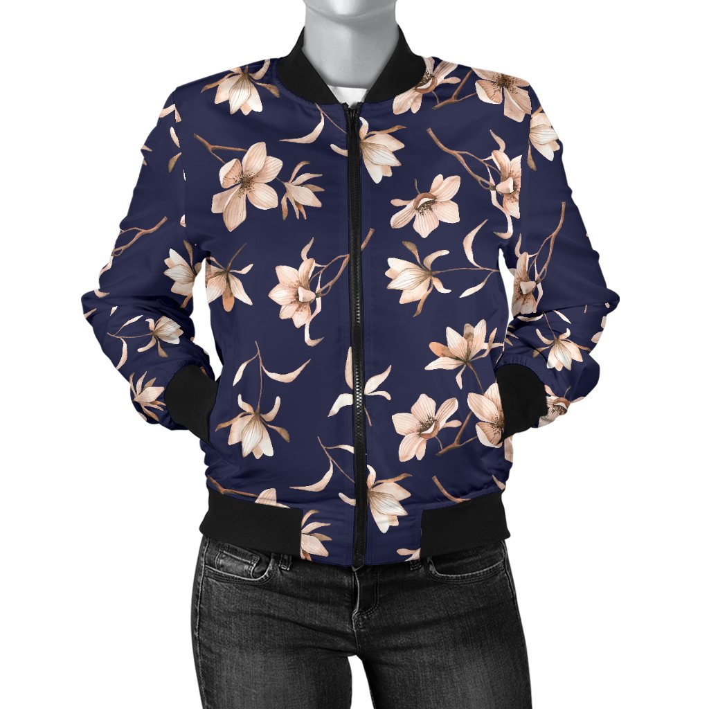 Beautiful Floral Pattern Women Casual Bomber Jacket