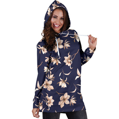Beautiful Floral Pattern Women Hoodie Dress
