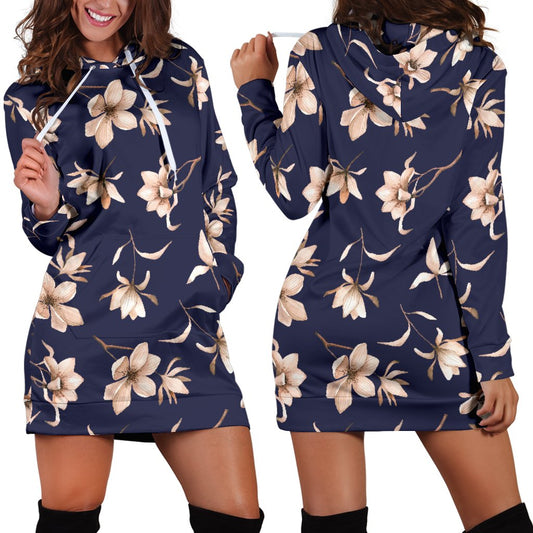 Beautiful Floral Pattern Women Hoodie Dress