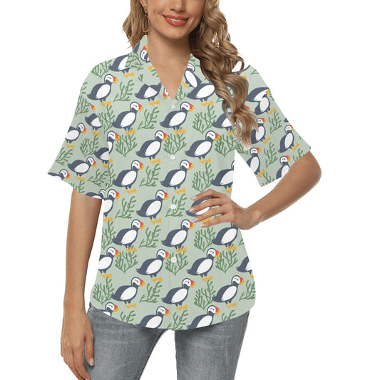 Puffin Pattern Print Design A04 Women's Hawaiian Shirt