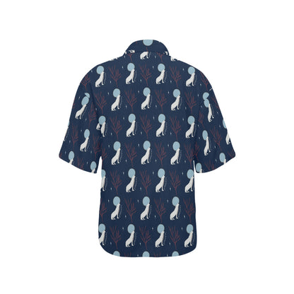 Wolf Moon Print Design LKS304 Women's Hawaiian Shirt