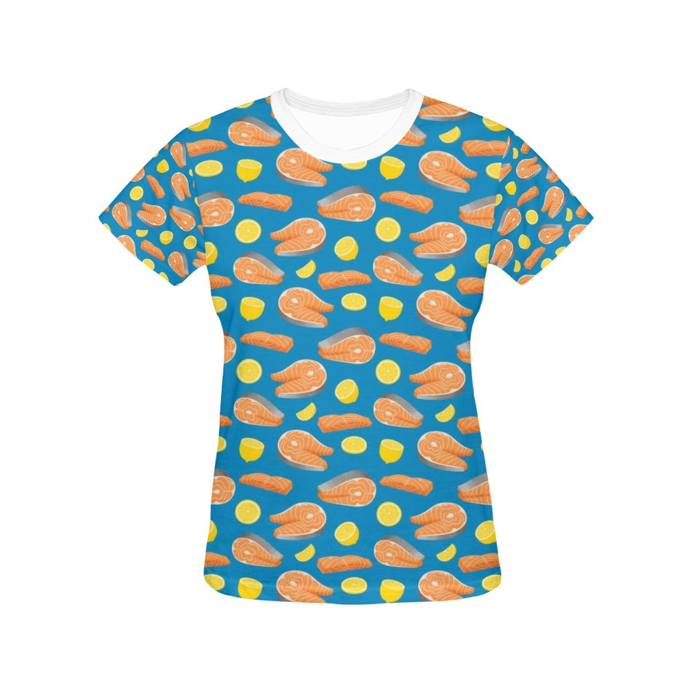 Salmon Steak With Lemon Print Design LKS308 Women's  T-shirt
