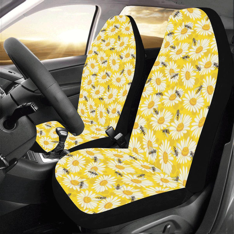 Bee Daisy Pattern Print Design 06 Car Seat Covers (Set of 2)-JORJUNE.COM