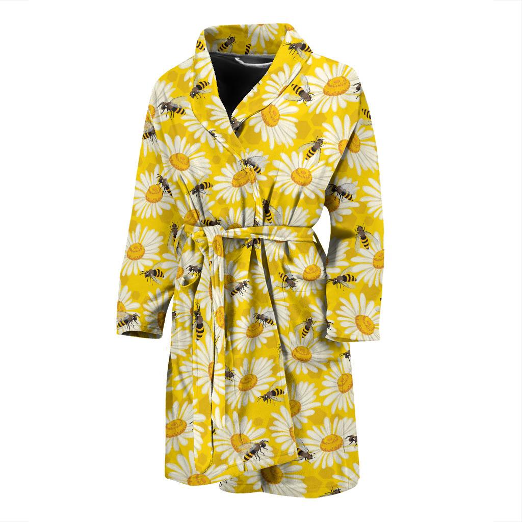 Bee Daisy Pattern Print Design 06 Men Bathrobe-JORJUNE.COM