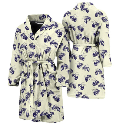 Bee Pattern Print Design 02 Men Bathrobe-JORJUNE.COM
