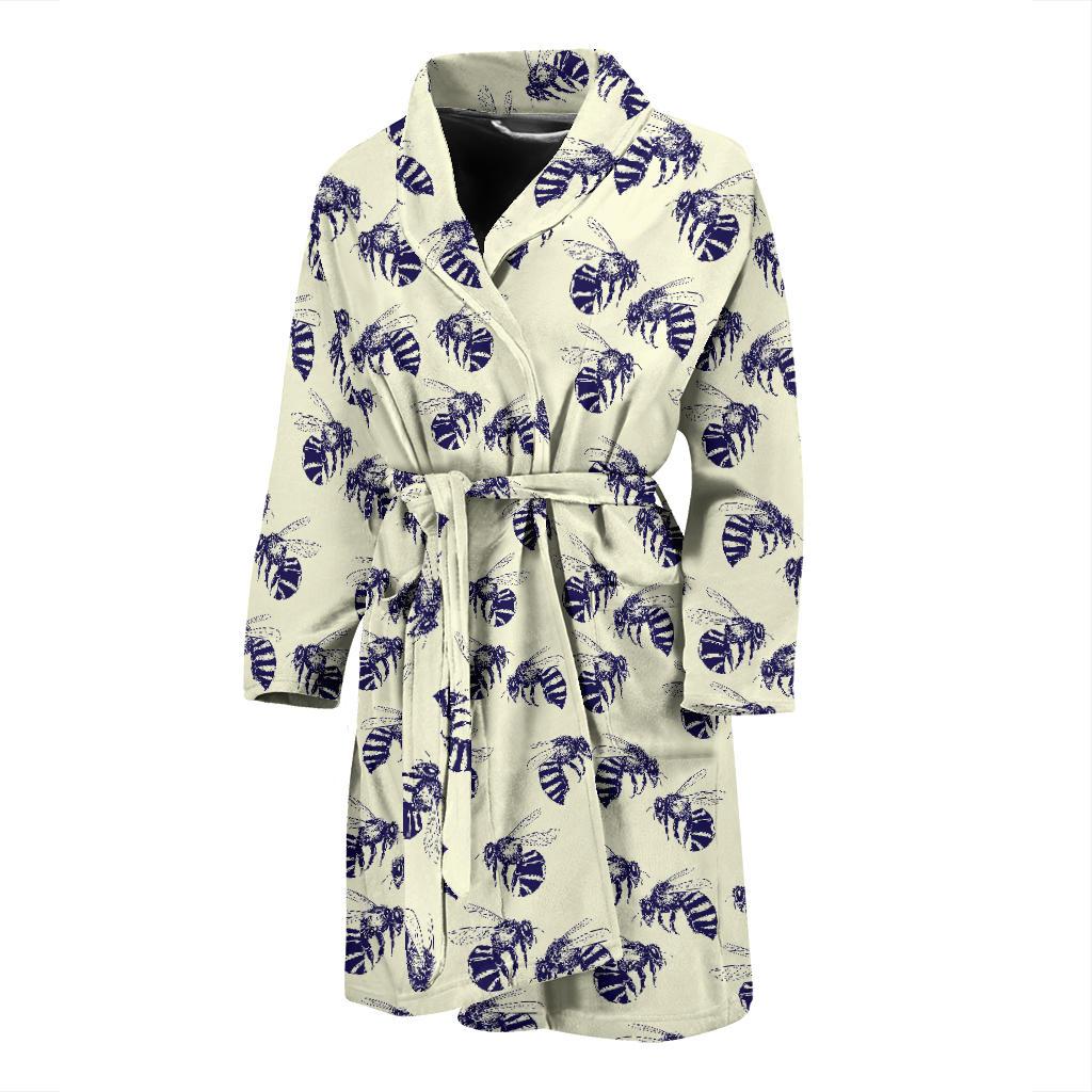 Bee Pattern Print Design 02 Men Bathrobe-JORJUNE.COM
