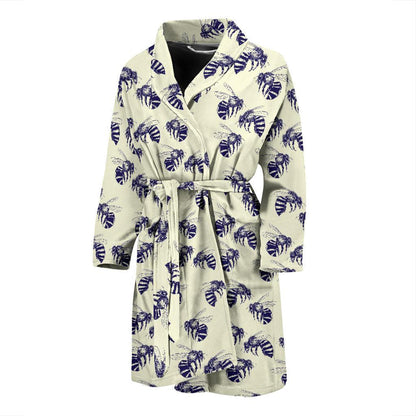 Bee Pattern Print Design 02 Men Bathrobe-JORJUNE.COM
