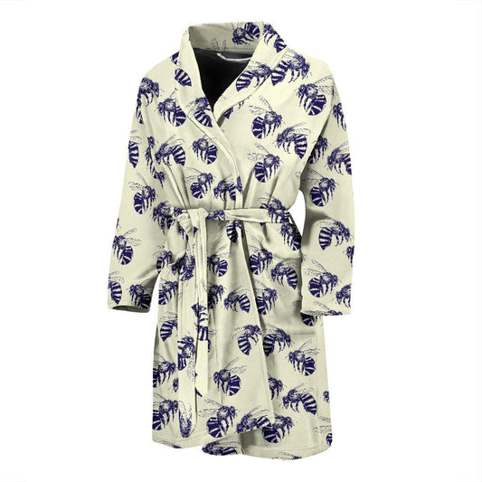 Bee Pattern Print Design 02 Men Bathrobe-JORJUNE.COM