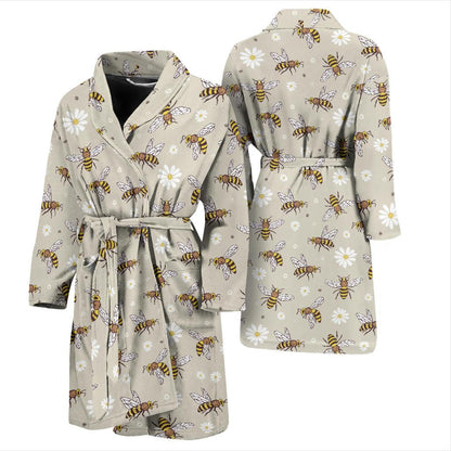 Bee Pattern Print Design 03 Men Bathrobe-JORJUNE.COM
