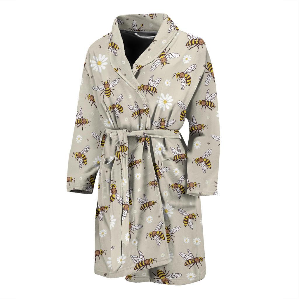Bee Pattern Print Design 03 Men Bathrobe-JORJUNE.COM