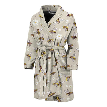 Bee Pattern Print Design 03 Men Bathrobe-JORJUNE.COM