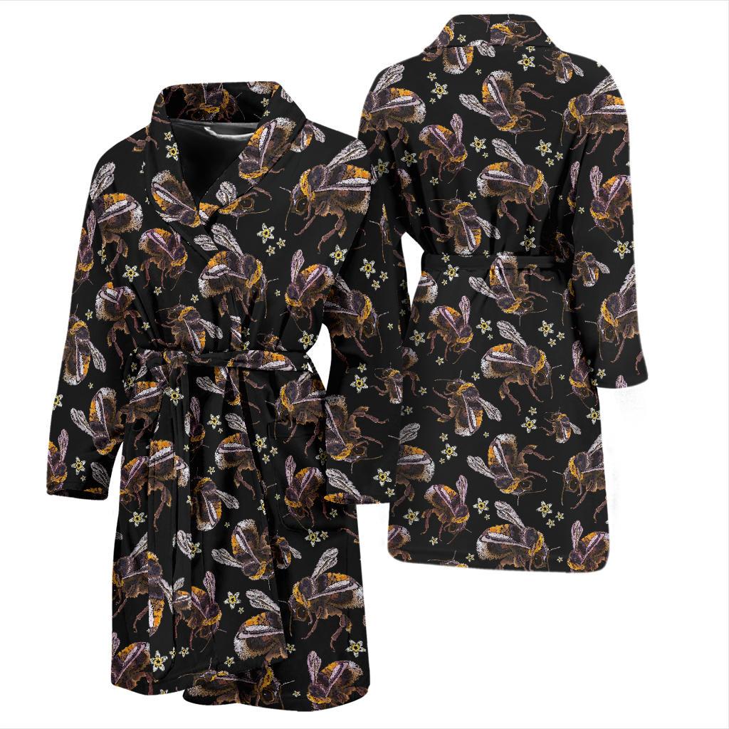 Bee Pattern Print Design 04 Men Bathrobe-JORJUNE.COM