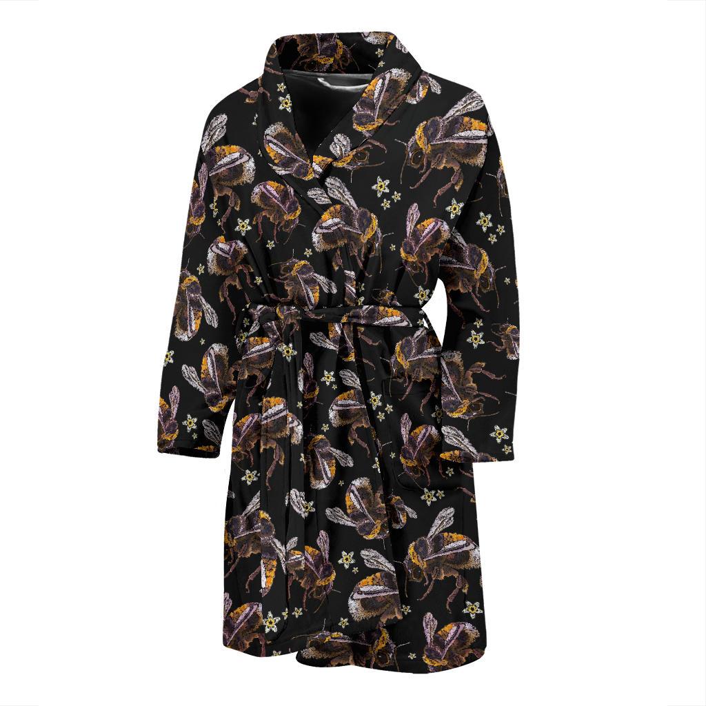 Bee Pattern Print Design 04 Men Bathrobe-JORJUNE.COM