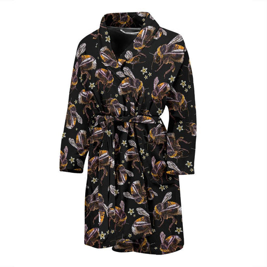 Bee Pattern Print Design 04 Men Bathrobe-JORJUNE.COM