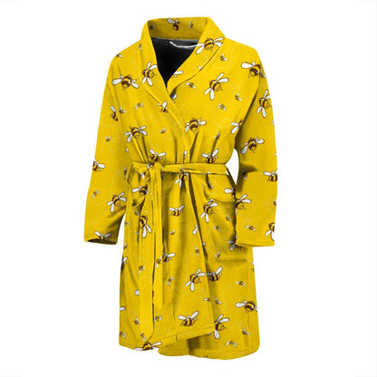 Bee Pattern Print Design 05 Men Bathrobe-JORJUNE.COM