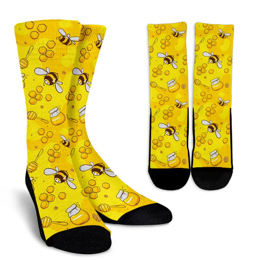 Bee Pattern Print Design BEE01 Crew Socks-JORJUNE.COM
