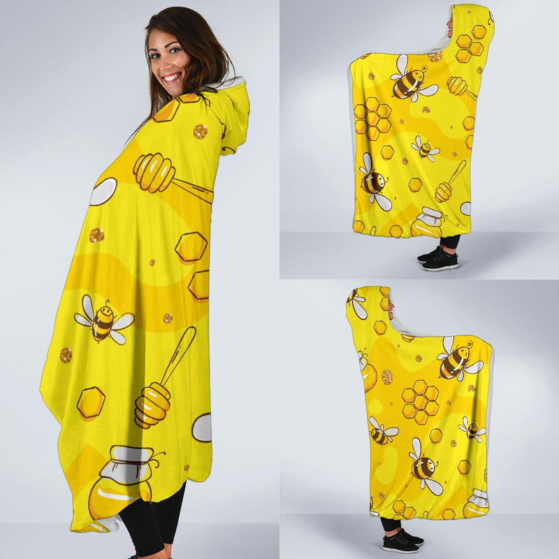 Bee Pattern Print Design BEE01 Hooded Blanket-JORJUNE.COM