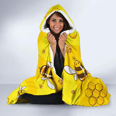 Bee Pattern Print Design BEE01 Hooded Blanket-JORJUNE.COM