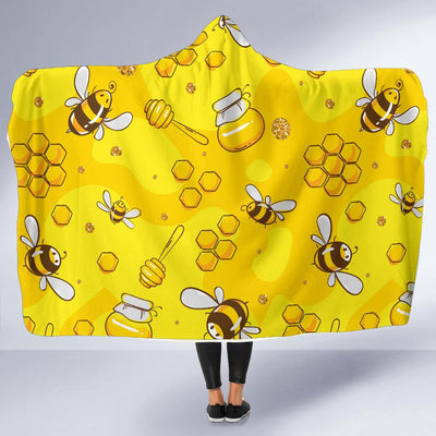 Bee Pattern Print Design BEE01 Hooded Blanket-JORJUNE.COM